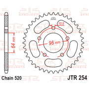 Rear sprocket from JT Sprockets, model JTR254.45, designed for 520 pitch motorcycle chains, featuring a durable metal construction.