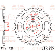 Rear JT Sprockets JTR255.45 sprocket with metal teeth and black finish, designed for motorcycle drive systems.