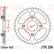 Rear JT Sprockets JTR256.42 motorcycle sprocket with metal teeth and black finish, designed for durable performance.