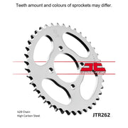 JT Sprockets rear sprocket JTR262.40, black metal motorcycle sprocket with evenly spaced teeth for durable performance.