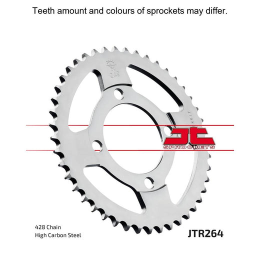 Rear JT Sprockets JTR264.45 motorcycle sprocket with metal teeth and black finish, mounted on a wheel hub.