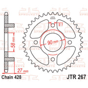 JT Sprockets JTR267.39 rear sprocket for motorcycles, showing a close-up of the black metal sprocket with teeth and mounting holes.
