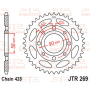 JT Sprockets rear sprocket JTR269.38 with 428 pitch, durable metal construction, designed for motorcycle or dirt bike drivetrain.