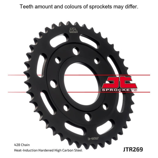 Rear JT Sprockets JTR269.47 428 pitch sprocket with metal teeth, designed for motorcycle chain drive systems.