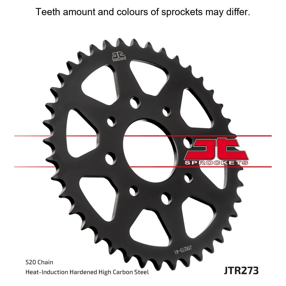 JT Sprockets rear sprocket JTR273.40 for 520 pitch, showcasing the black steel sprocket with teeth and mounting holes.