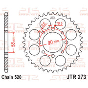 JT Sprockets rear sprocket JTR273.45 with 520 pitch, designed for motorcycle chains, featuring durable metal construction.