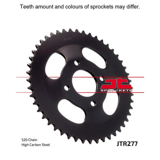 Rear JT Sprockets JTR277.45 motorcycle sprocket with teeth and branding, showcasing the durable metal construction.