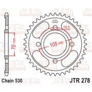 Rear sprocket from JT Sprockets JTR278.38 series, designed for motorcycles, featuring durable metal construction with precise tooth design.