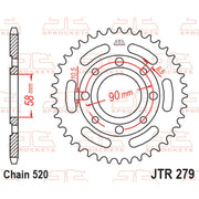 JT Sprockets rear sprocket JTR279.38 with 520 pitch, made of durable metal, featuring teeth designed for motorcycle drivetrains.