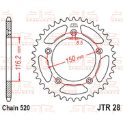 Rear JT Sprockets JTR28.43 sprocket with teeth for motorcycle, showcasing the metal gear and detailed design.