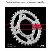 Rear JT Sprockets JTR280.33 sprocket for motorcycle, featuring durable metal construction and gear teeth design.