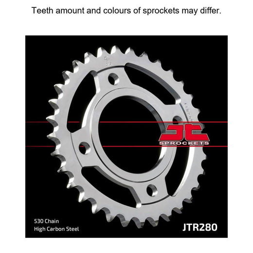 Rear JT Sprockets JTR280.33 sprocket for motorcycles, featuring durable metal construction with evenly spaced teeth.