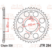 Rear sprocket from JT Sprockets, model JTR284.45, showing its gear teeth and steel construction for motorcycle or bike drivetrain