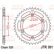 Rear JT Sprockets JTR301.39 motorcycle sprocket with evenly spaced teeth and metal finish, designed for durable performance.