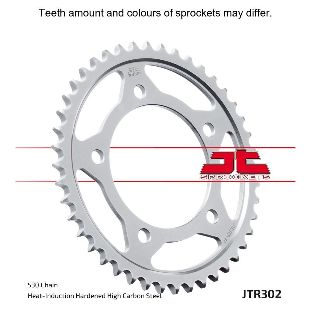 Rear sprocket by JT Sprockets, model JTR302.42, with metallic finish and gear teeth for motorcycle drivetrain.
