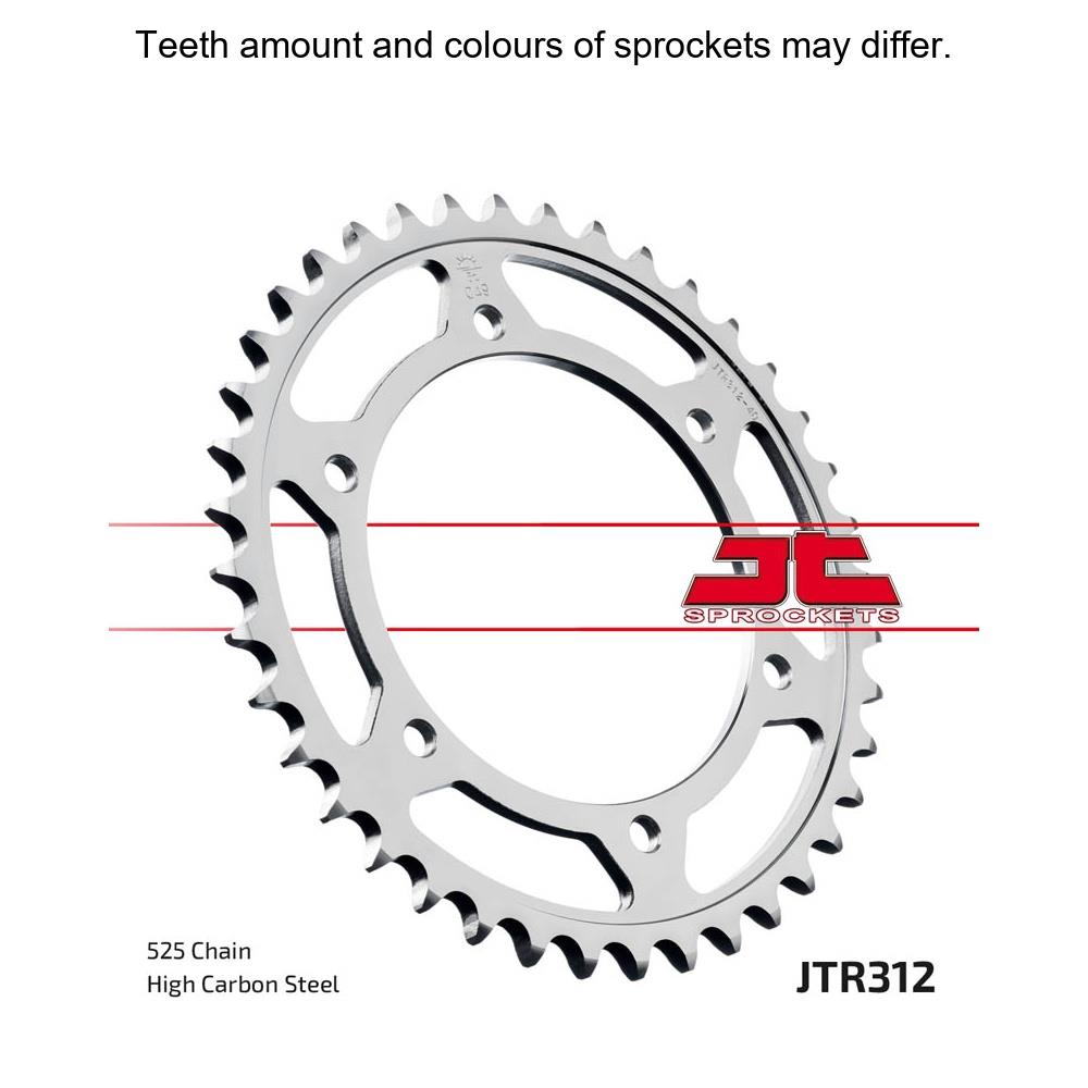 Rear JT Sprockets JTR312.40 sprocket with metal teeth and black finish, designed for motorcycle drive systems.