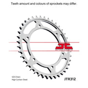 Rear JT Sprockets JTR312.40 sprocket with metal teeth and black finish, designed for motorcycle drive systems.