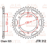 Rear JT Sprockets JTR312.40 sprocket with metal teeth for motorcycle drive systems, showing the sprocket's shape and gear teeth.