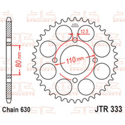 Rear JT Sprockets JTR333.41 sprocket with multiple teeth and metallic finish for motorcycle drivetrain replacement.