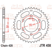 Rear sprocket by JT Sprockets, model JTR458.37, featuring durable metal construction for motorcycle drivetrain performance.