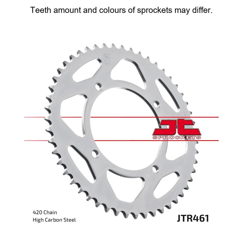 Rear sprocket by JT Sprockets, model JTR461.49, featuring durable metal construction and precise gear teeth for motorcycle performance.