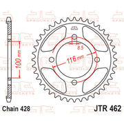 Rear JT Sprockets JTR462.54 motorcycle sprocket with 428 pitch, displayed on a neutral background, showcasing its teeth and branding.