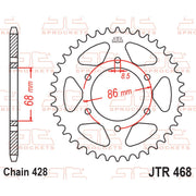 Rear sprocket from JT Sprockets JTR468.46 series, featuring durable metal construction and gear teeth for motorcycle drive systems.