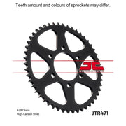 JT Sprockets rear sprocket JTR471.45 with 428 pitch, showing the black metal sprocket with gear teeth for motorcycle drive.