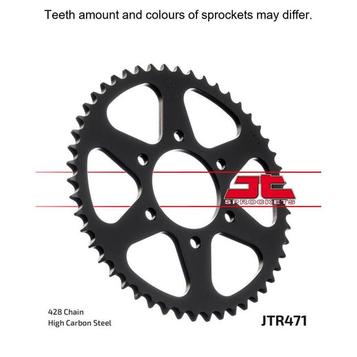 Rear JT Sprockets JTR471.45 428 Pitch sprocket with 45 teeth, made of durable metal, designed for motorcycle chain drive systems.