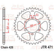JT Sprockets rear sprocket JTR471.45 with 428 pitch, featuring durable metal construction and precise gear teeth for motorcycle performance.