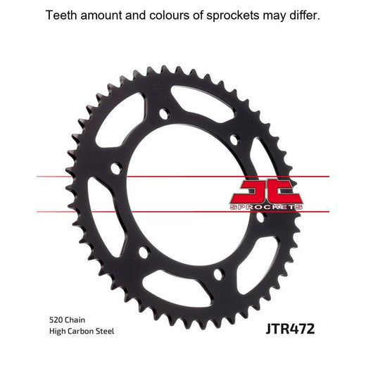 Rear JT Sprockets JTR472.40 motorcycle sprocket with metal teeth and black finish, designed for durable performance.