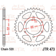 Rear sprocket by JT Sprockets, model JTR473.37, showing the metal sprocket with teeth for motorcycle or dirt bike drivetrain.
