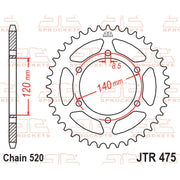 Rear JT Sprockets JTR475.42 motorcycle sprocket with metal teeth and black finish, designed for durability and performance.