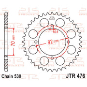 Rear sprocket from JT Sprockets JTR476.41, featuring durable metal construction with evenly spaced teeth for motorcycle chain drive.