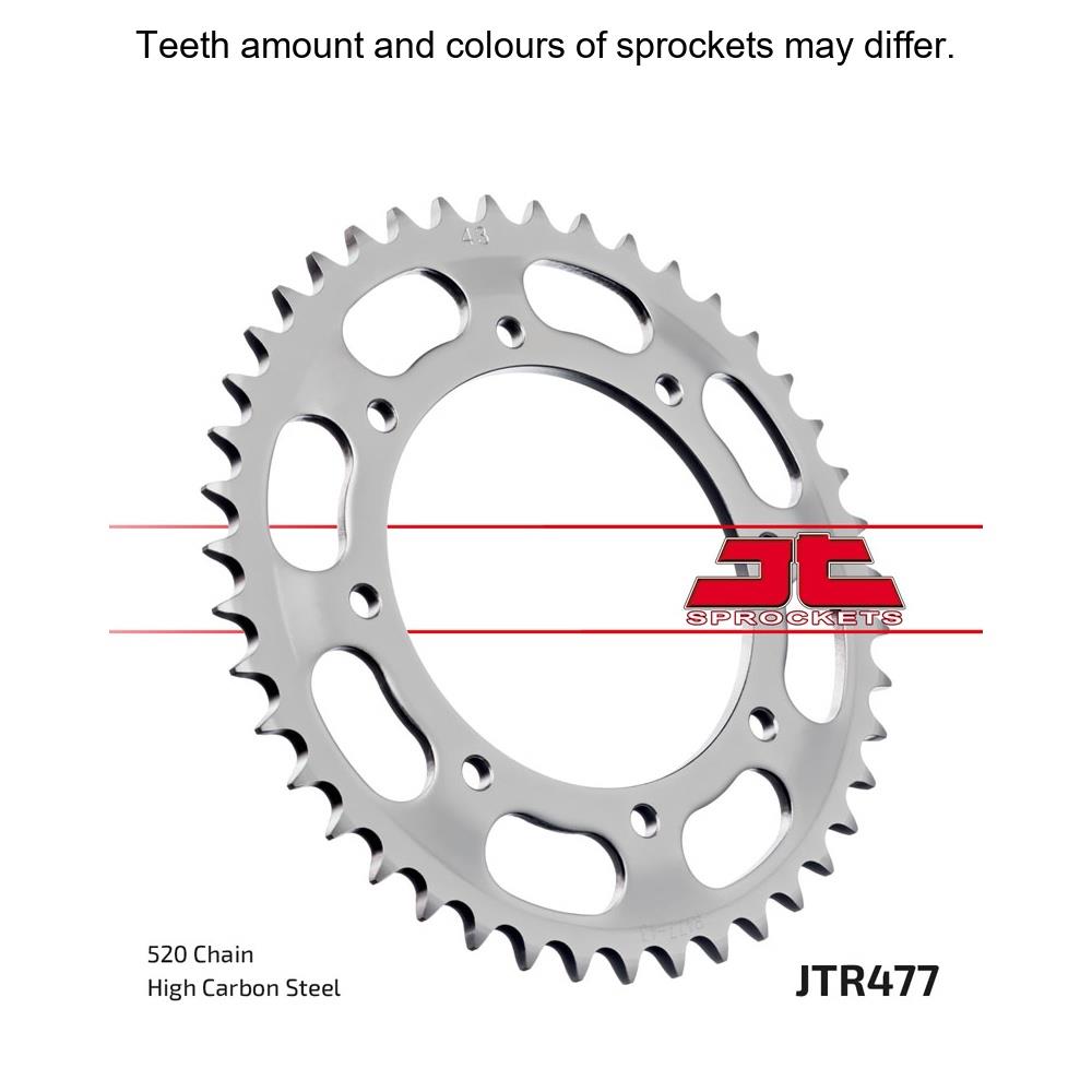 JT Sprockets rear sprocket JTR477.43, motorcycle replacement part with durable steel construction and precision teeth design.