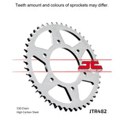 Rear sprocket by JT Sprockets, model JTR482.47, with evenly spaced teeth for motorcycle chain drive.
