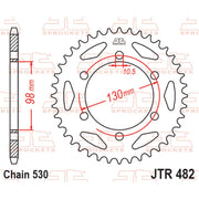 Rear sprocket from JT Sprockets JTR482.47 series, showing the metal sprocket with evenly spaced teeth for motorcycle drivetrain.