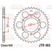 Rear sprocket from JT Sprockets JTR483.35, featuring durable metal construction with gear teeth for motorcycle drivetrain.