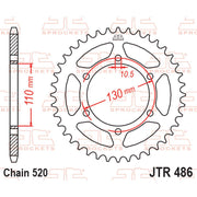 Rear JT Sprockets JTR486.45 motorcycle sprocket with 520 pitch, featuring durable metal construction and gear teeth for optimal performance.