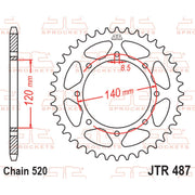 Rear sprocket by JT Sprockets, model JTR487.44, for 520 pitch motorcycles, featuring durable steel construction and gear teeth.