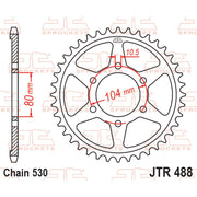 Rear JT Sprockets JTR488.38 sprocket with multiple teeth and metal construction for motorcycle chain drive.