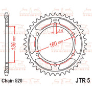 Rear JT Sprockets JTR5.47 motorcycle sprocket with 520 pitch, designed for durable performance and precise gear engagement.