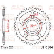Rear sprocket by JT Sprockets, model JTR604.36, designed for 520 pitch motorcycle chains, featuring durable steel construction.