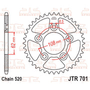 JT Sprockets rear sprocket JTR701.40 with 520 pitch, designed for motorcycles, showing the metal sprocket with gear teeth.