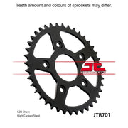 JT Sprockets rear sprocket JTR701.41 with 520 pitch, designed for motorcycles, showing the sprocket's teeth and brand markings.
