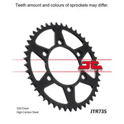 Rear sprocket for motorcycle by JT Sprockets, model JTR735.42, with gear teeth visible for optimal performance.