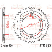 Rear JT Sprockets JTR735.42 sprocket with evenly spaced teeth, made of durable metal for motorcycle or dirt bike drivetrain.