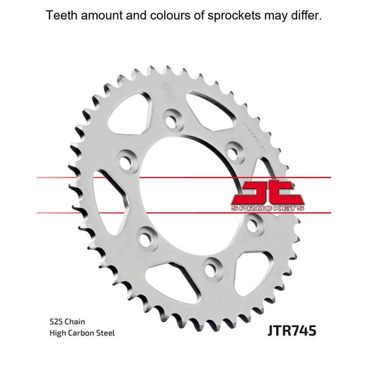 Rear JT Sprockets JTR745.37 sprocket with black finish and evenly spaced teeth for motorcycle drivetrain.