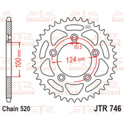 Rear sprocket from JT Sprockets JTR746.44 model, showing the metal sprocket with teeth for motorcycle chain drive.