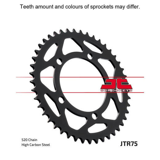 JT Sprockets rear sprocket JTR75.45, metallic motorcycle sprocket with gear teeth, designed for durability and performance.